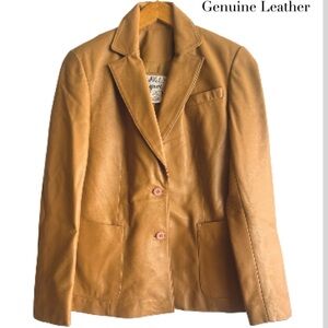 Genuine Leather Blazer Camel Tan leather jacket size S classic fall by Vakko